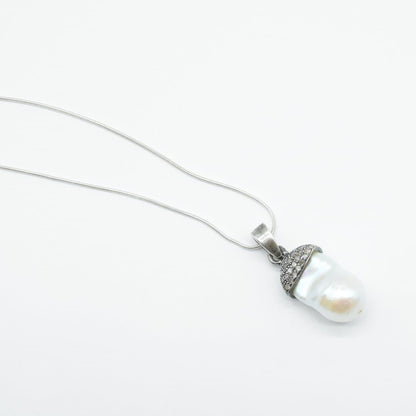 Baroque Pearl & Diamond Pendant in 925 Silver- Without Chain - IAC Galleria