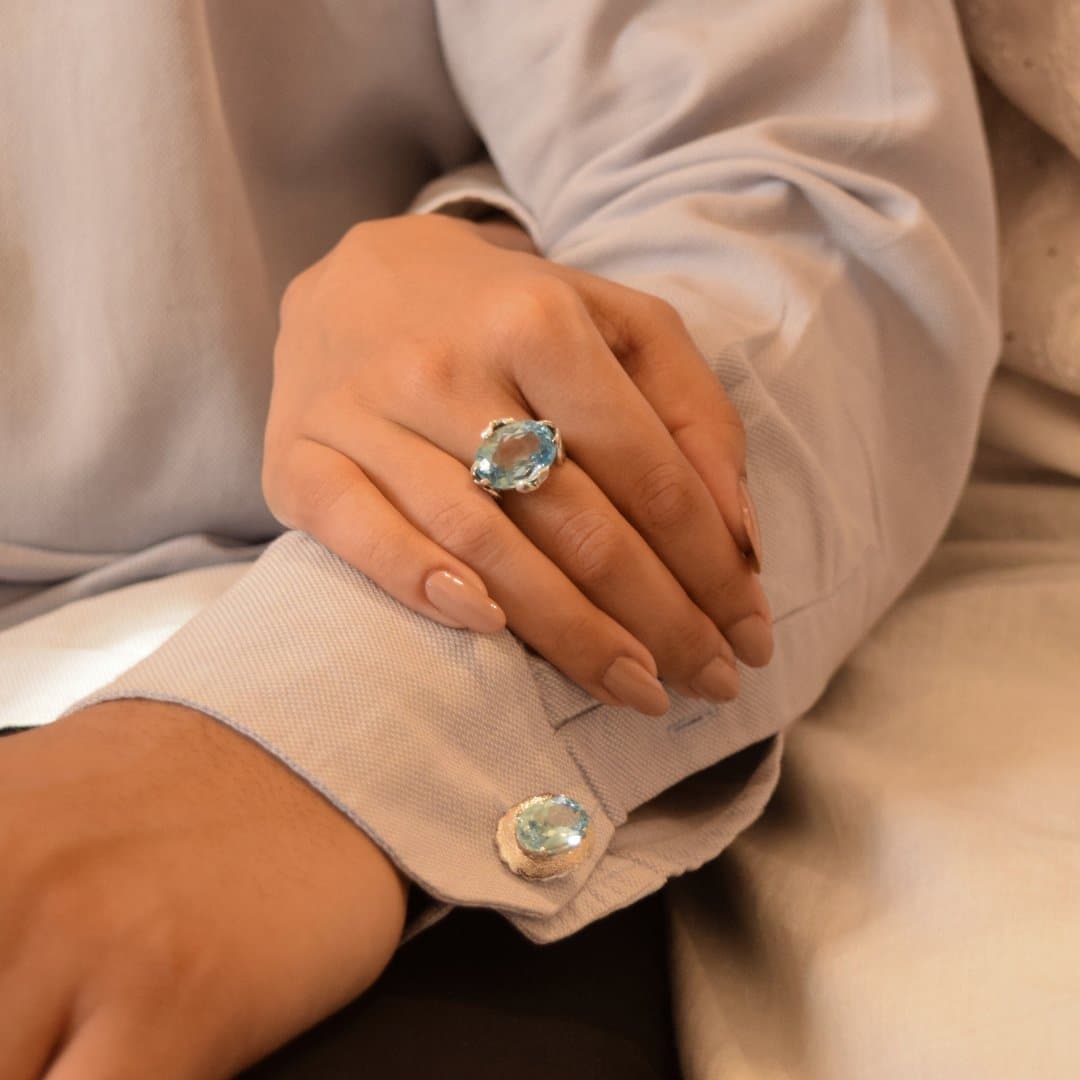 Blue Topaz Cufflinks & Ring Set - IAC Galleria