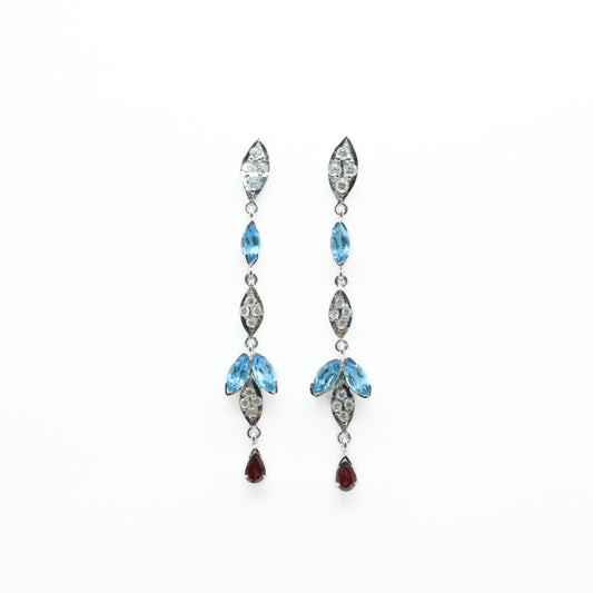 Blue Topaz & Garnet Dangler Earrings in 925 Silver - IAC Galleria