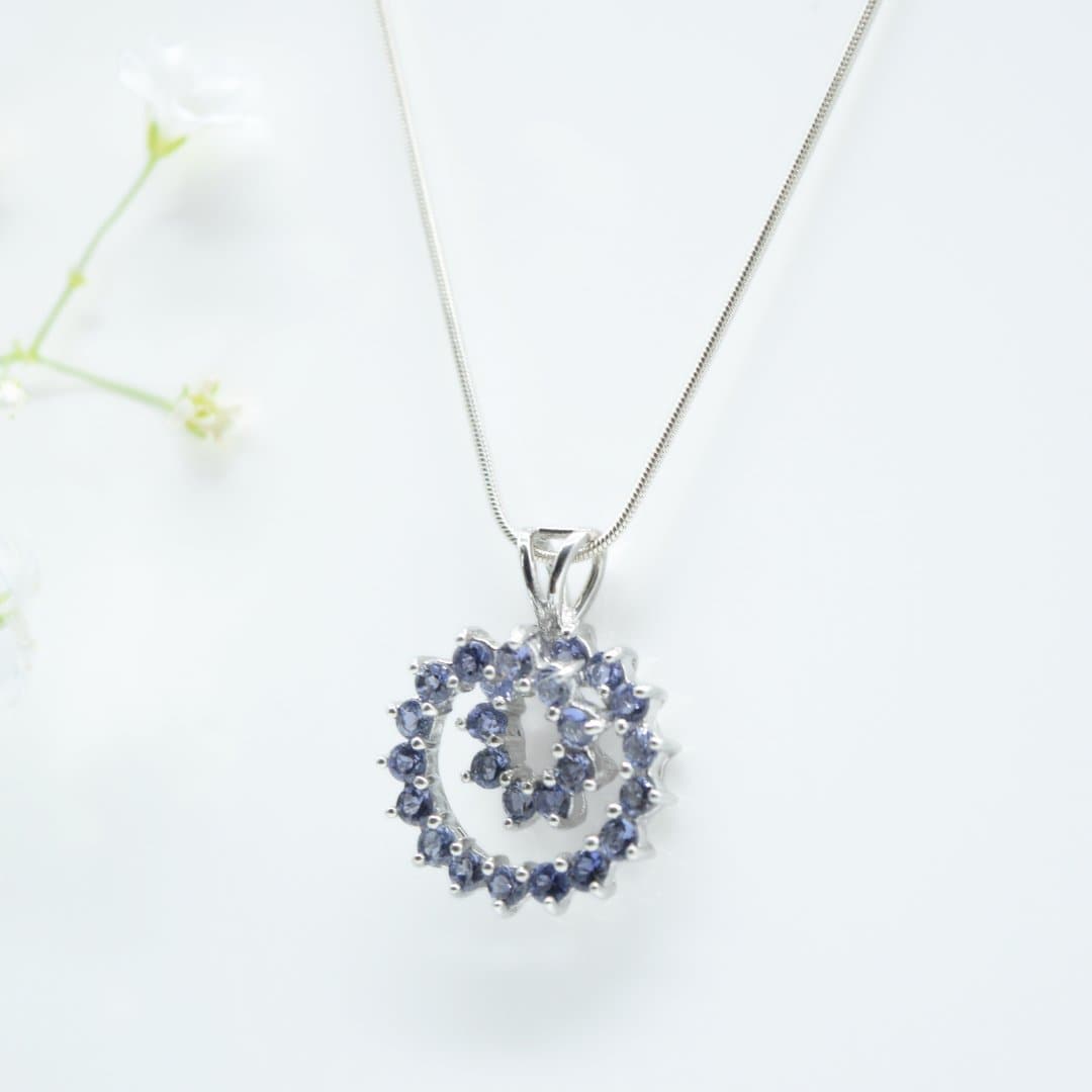 Blue Zircon Spiral Pendant in 925 Silver- Without Chain - IAC Galleria