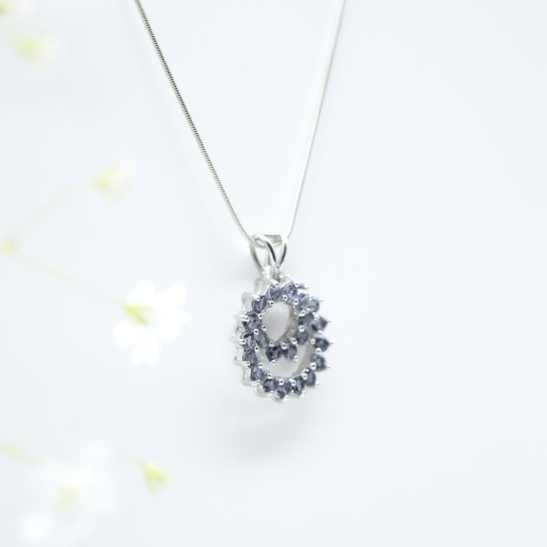 Blue Zircon Spiral Pendant in 925 Silver- Without Chain - IAC Galleria