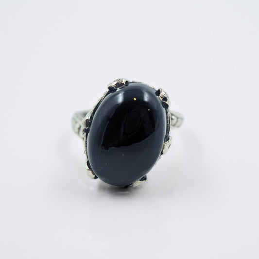 Cabochon Black Onyx Ring in 925 Silver - IAC Galleria