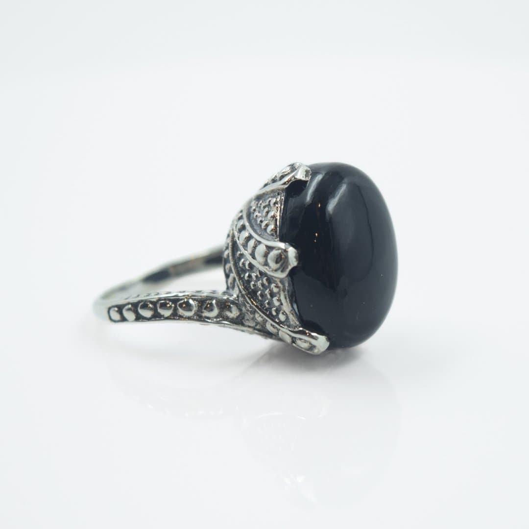 Cabochon Black Onyx Ring in 925 Silver - IAC Galleria