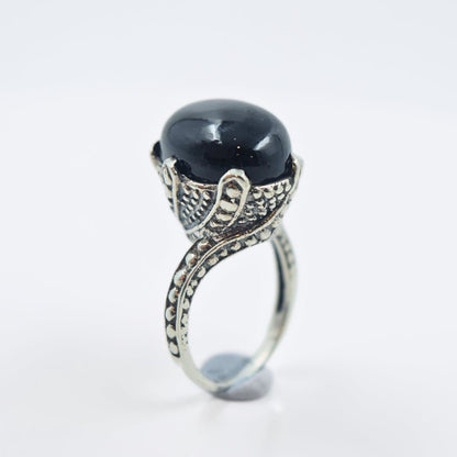 Cabochon Black Onyx Ring in 925 Silver - IAC Galleria