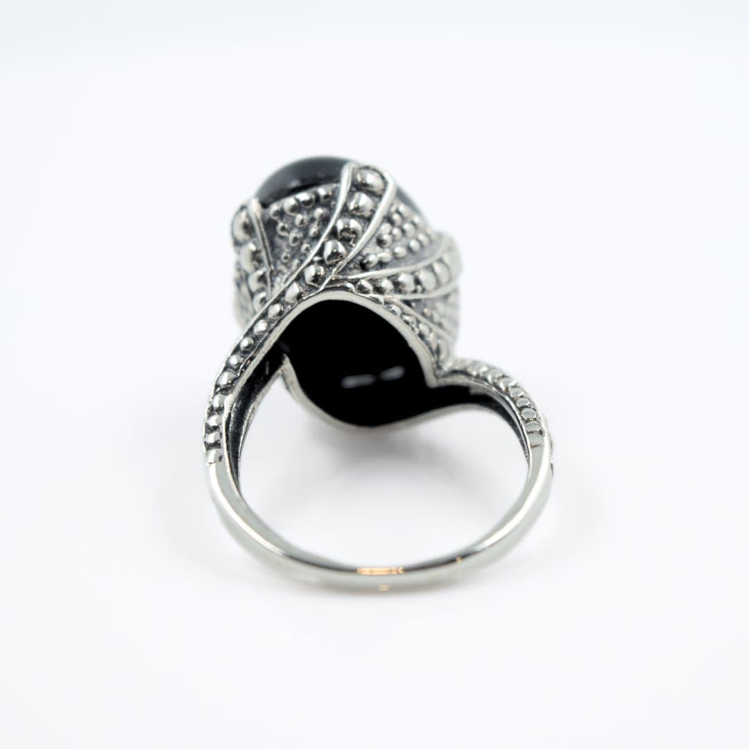 Cabochon Black Onyx Ring in 925 Silver - IAC Galleria