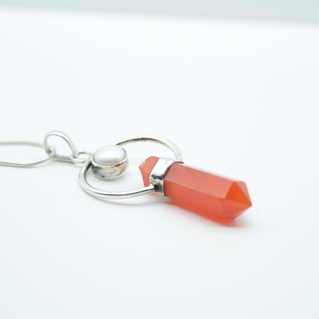 Carnelian & Pearl Pendant in 925 Silver- Without Chain - IAC Galleria