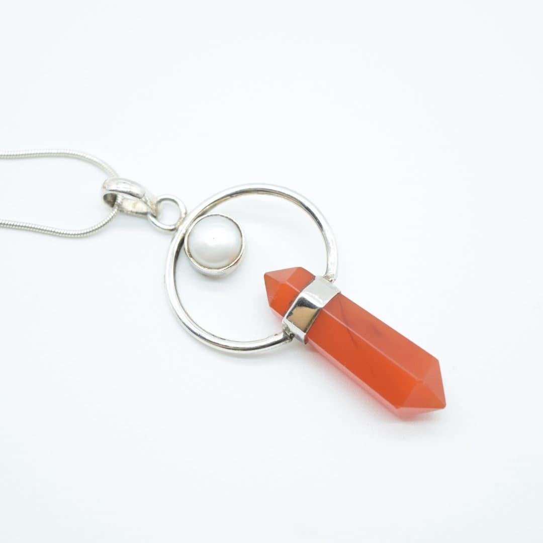 Carnelian & Pearl Pendant in 925 Silver- Without Chain - IAC Galleria