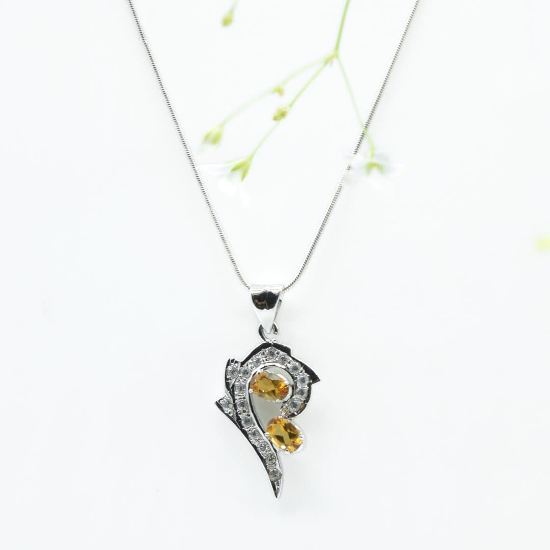 Citrine & Zircon Pendant in 925 Silver- Without Chain - IAC Galleria