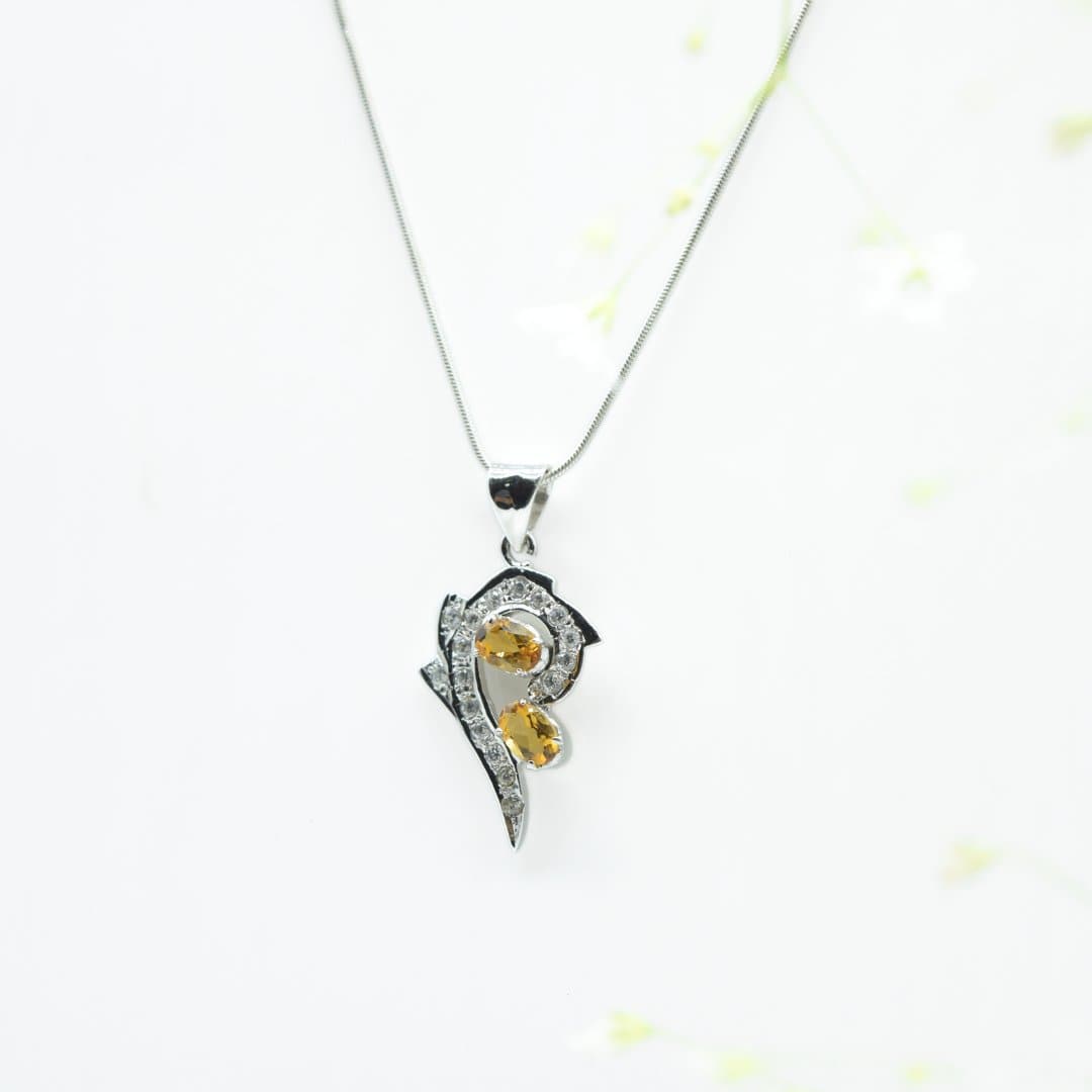 Citrine & Zircon Pendant in 925 Silver- Without Chain - IAC Galleria