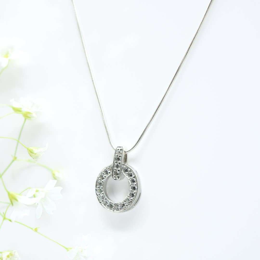 Cubic Zirconia Circle Pendant in 925 Silver- Without Chain - IAC Galleria