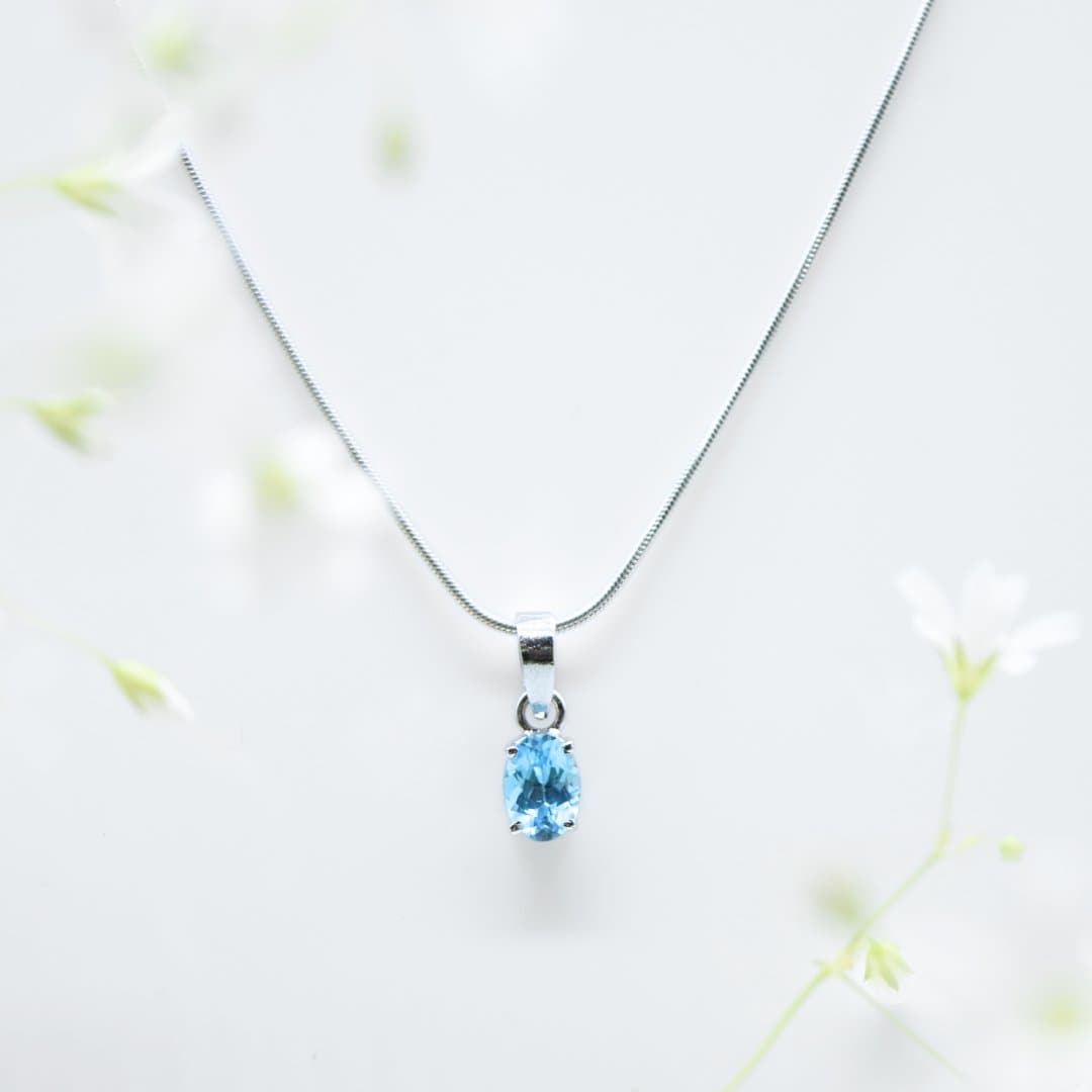 Dainty Blue Topaz Pendant in 925 Silver- Without Chain - IAC Galleria