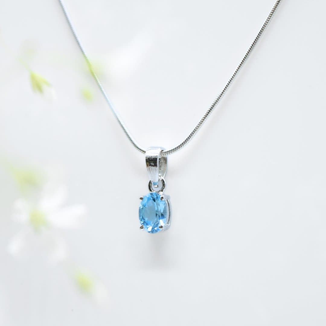 Dainty Blue Topaz Pendant in 925 Silver- Without Chain - IAC Galleria