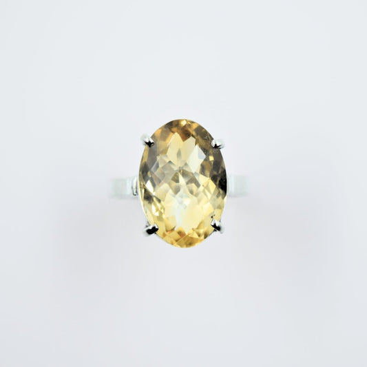 Faceted Oval Citrine Ring in 925 Silver - IAC Galleria