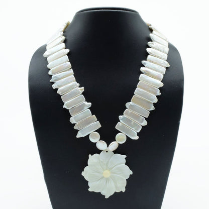 Floral Mother of Pearl Necklace with 925 Silver Clasp - IAC Galleria