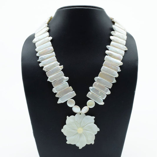 Floral Mother of Pearl Necklace with 925 Silver Clasp - IAC Galleria