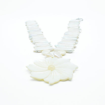 Floral Mother of Pearl Necklace with 925 Silver Clasp - IAC Galleria