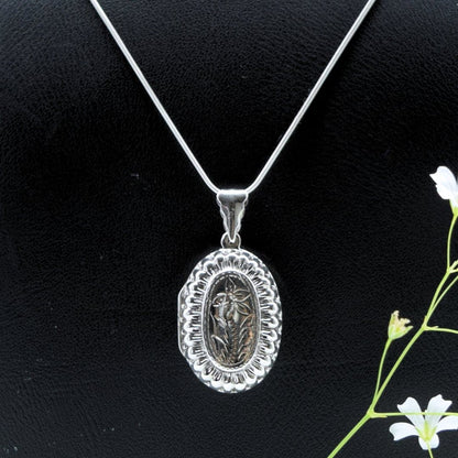 Flower Engraving Locket Pendant in 925 Silver- Without Chain - IAC Galleria