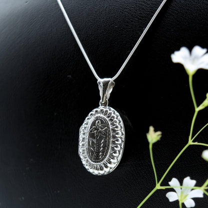 Flower Engraving Locket Pendant in 925 Silver- Without Chain - IAC Galleria