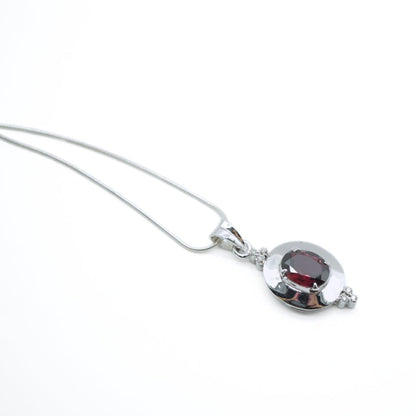 Garnet & Diamond Pendant in 925 Silver- Without Chain - IAC Galleria