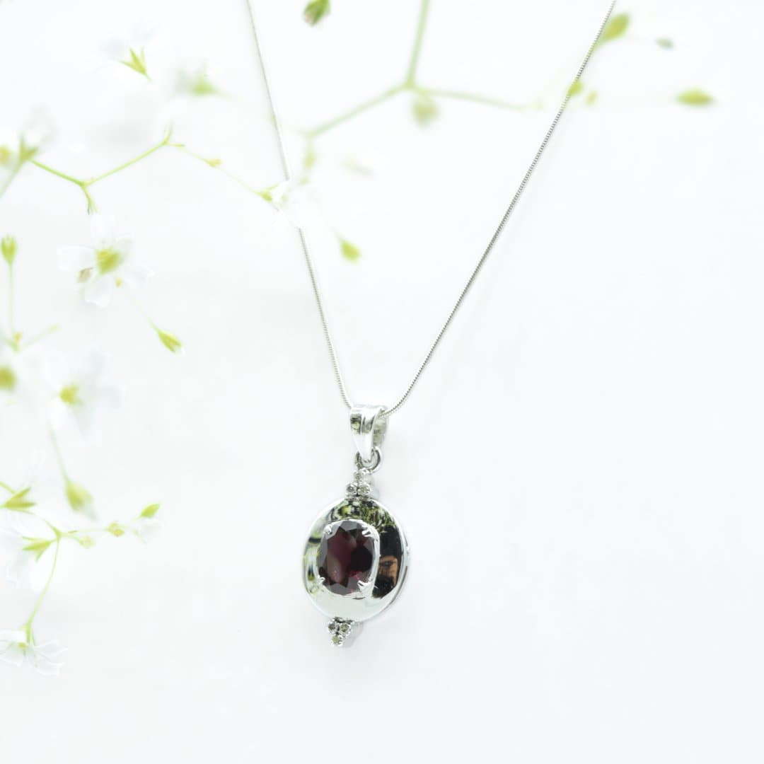 Garnet & Diamond Pendant in 925 Silver- Without Chain - IAC Galleria