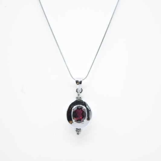 Garnet & Diamond Pendant in 925 Silver- Without Chain - IAC Galleria