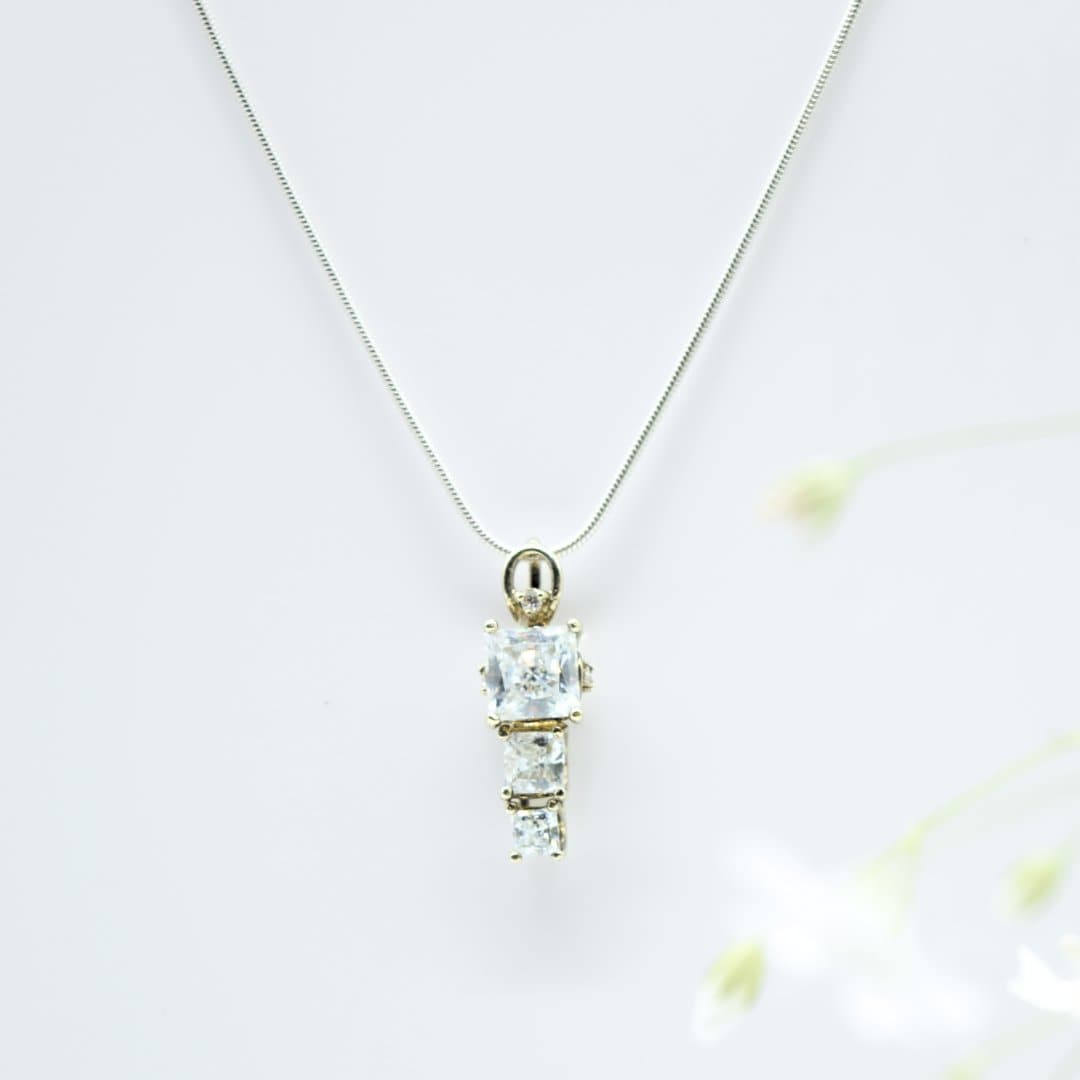 Gold Plated Tri-Stone Pendant in 925 Silver- Without Chain - IAC Galleria