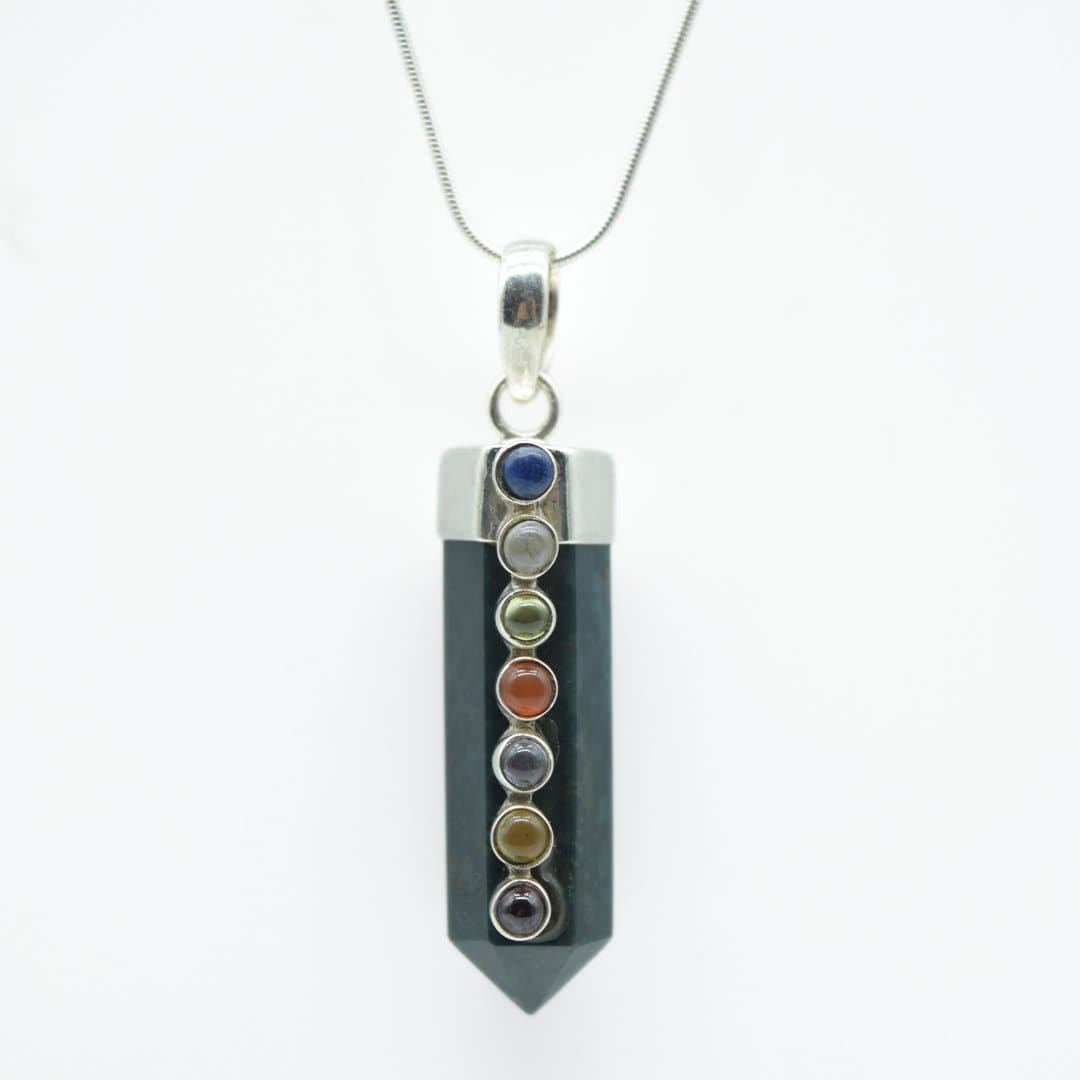 Green Aventurine 7 Chakras Pendant in 925 Silver- Without Chain - IAC Galleria