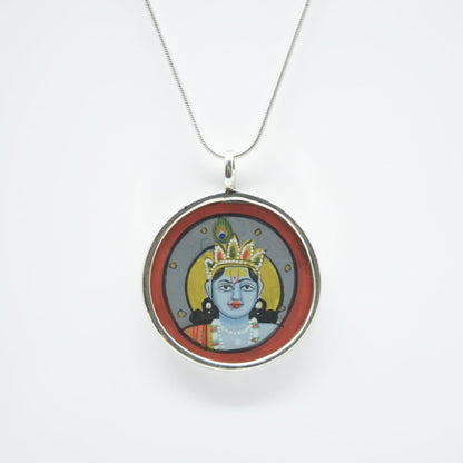 Krishna Painting Pendant in 925 Silver- Without Chain - IAC Galleria