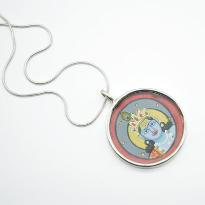 Krishna Painting Pendant in 925 Silver- Without Chain - IAC Galleria