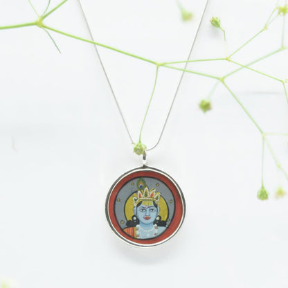 Krishna Painting Pendant in 925 Silver- Without Chain - IAC Galleria