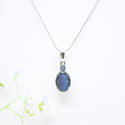 Labradorite & Zircon Pendant in 925 Silver- Without Chain - IAC Galleria