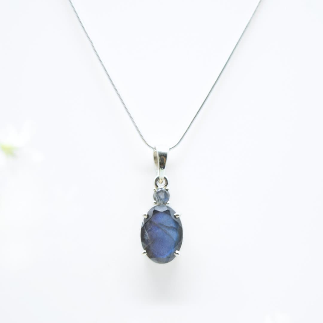 Labradorite & Zircon Pendant in 925 Silver- Without Chain - IAC Galleria