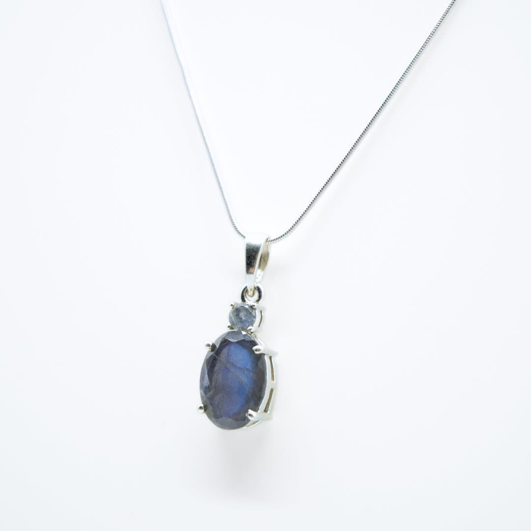 Labradorite & Zircon Pendant in 925 Silver- Without Chain - IAC Galleria