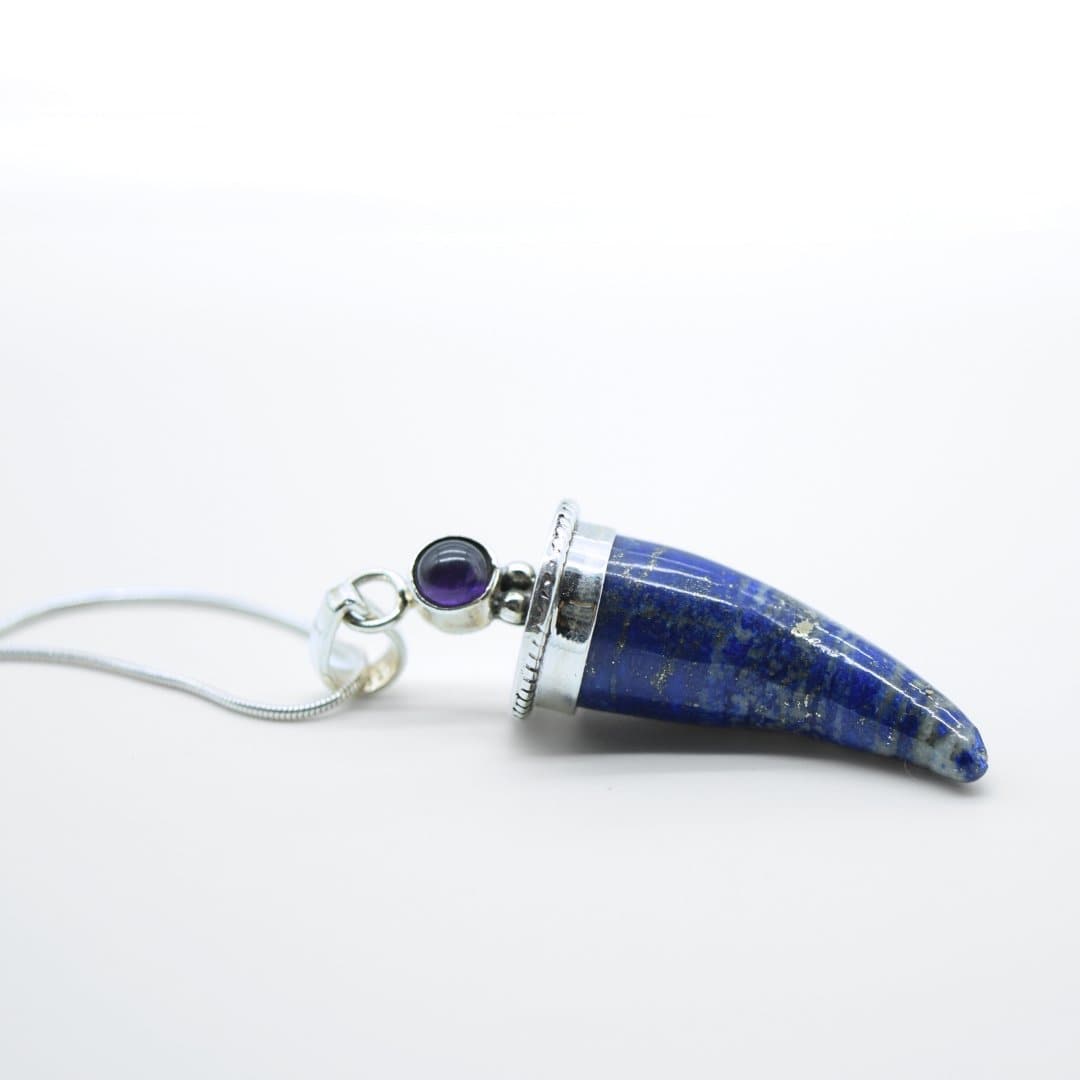 Lapis Lazuli Shark's Tooth Pendant with an Amethyst Accent in 925 Silver- Without Chain - IAC Galleria