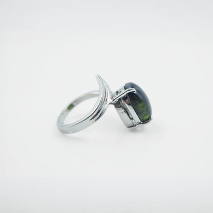 Leaf Motif Green Tourmaline Ring in 925 Silver - IAC Galleria