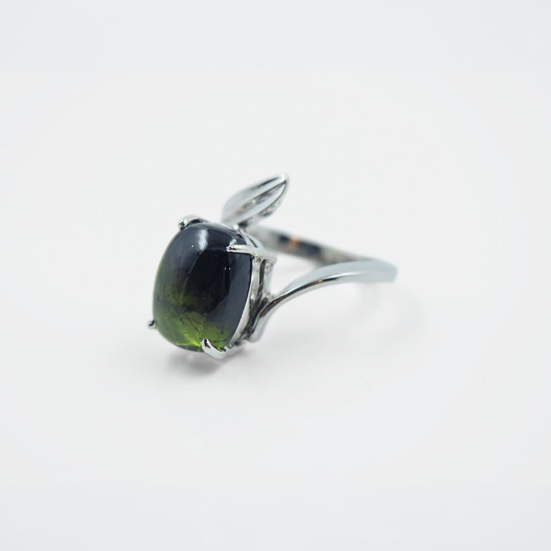 Leaf Motif Green Tourmaline Ring in 925 Silver - IAC Galleria