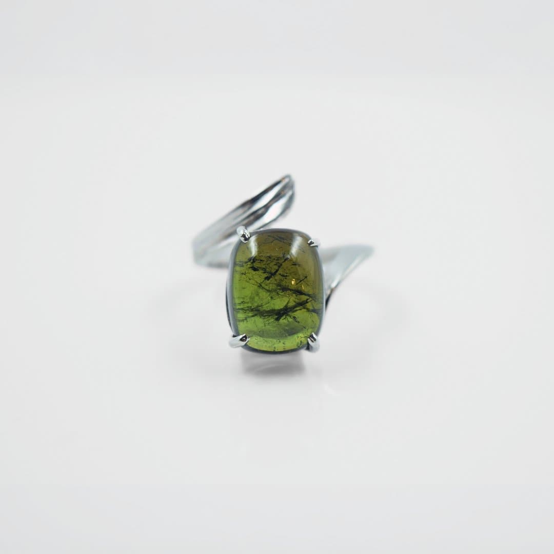 Leaf Motif Green Tourmaline Ring in 925 Silver - IAC Galleria