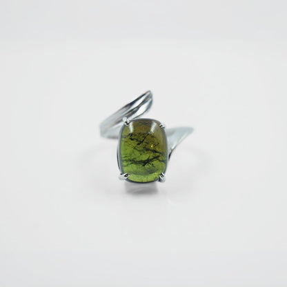 Leaf Motif Green Tourmaline Ring in 925 Silver - IAC Galleria