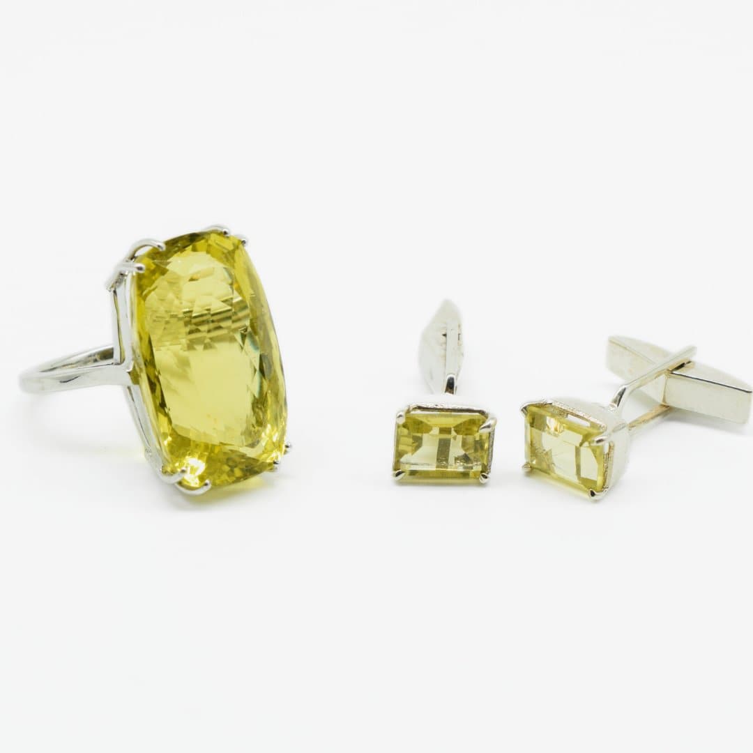 Lemon Topaz Cufflinks & Ring Set - IAC Galleria