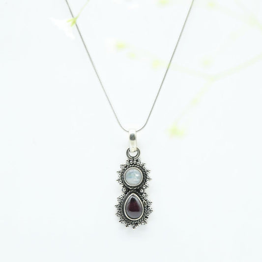 Moonstone & Garnet Pendant in 925 Silver- Without Chain - IAC Galleria