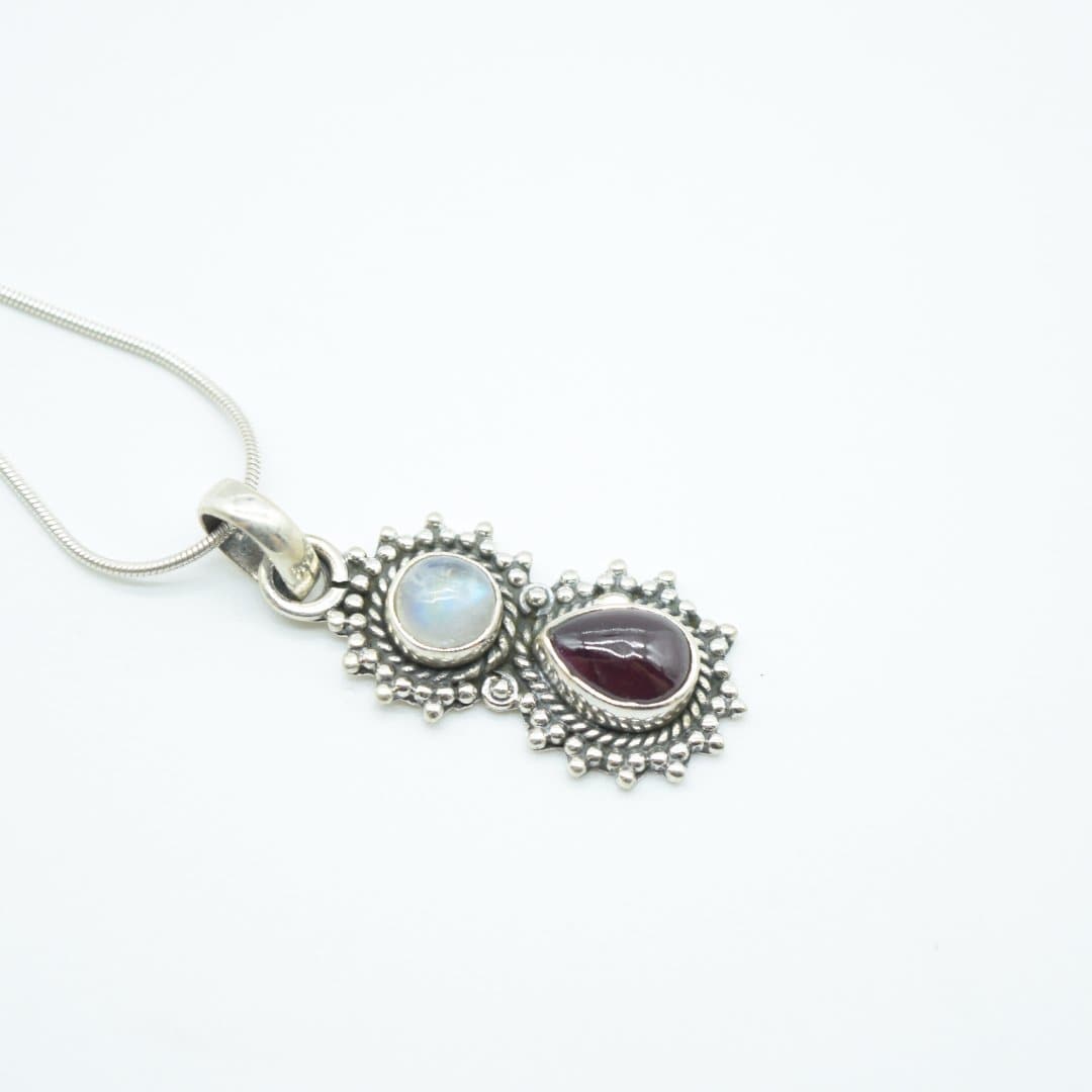 Moonstone & Garnet Pendant in 925 Silver- Without Chain - IAC Galleria