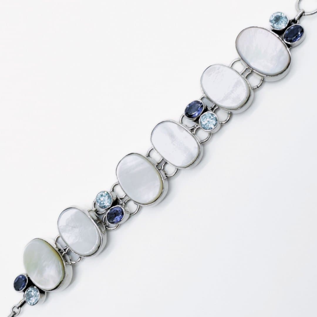 Mother of Pearl Bracelet with Amethyst & Blue Topaz in 925 Silver - IAC Galleria