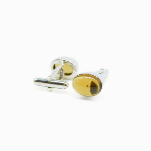 Oval Cabochon Beer Quartz Cufflinks in 925 Silver - IAC Galleria