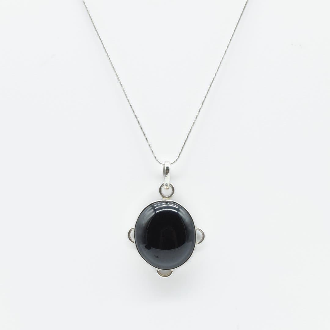 Oval Cabochon Black Onyx Pendant in 925 Silver- Without Chain - IAC Galleria