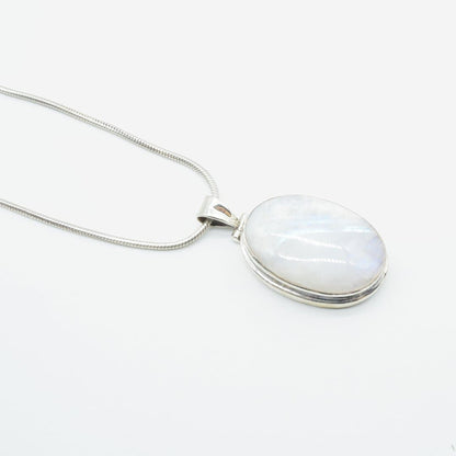 Oval Cabochon Moonstone Pendant in 925 Silver- Without Chain - IAC Galleria