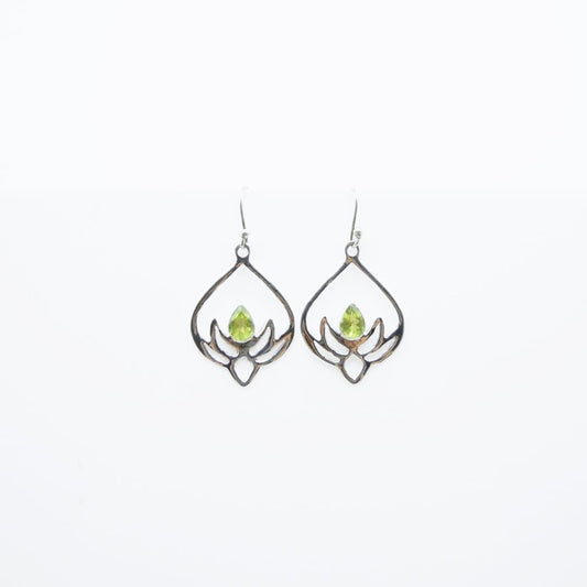 Peridot Lotus Earrings in 925 Silver - IAC Galleria