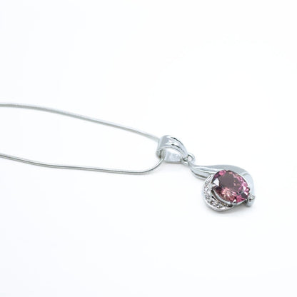 Pink Tourmaline & Diamond Pendant in 925 Silver- Without Chain - IAC Galleria