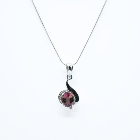 Pink Tourmaline & Diamond Pendant in 925 Silver- Without Chain - IAC Galleria