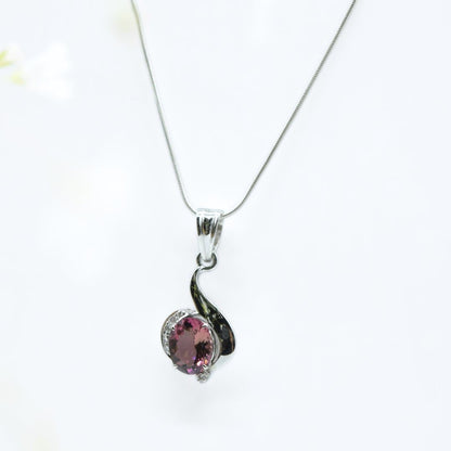 Pink Tourmaline & Diamond Pendant in 925 Silver- Without Chain - IAC Galleria