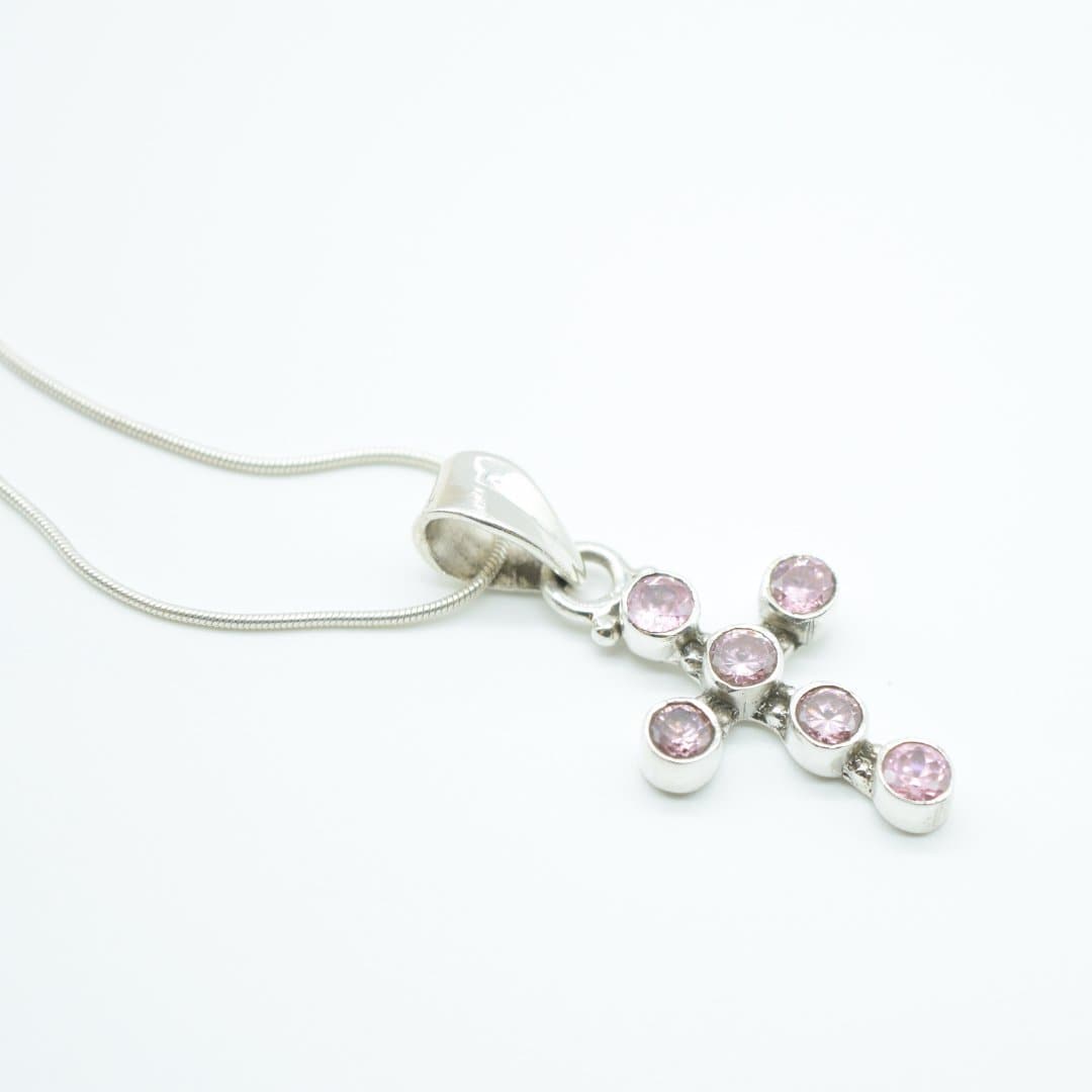 Pink Zircon Cross Pendant in 925 Silver- Without Chain - IAC Galleria